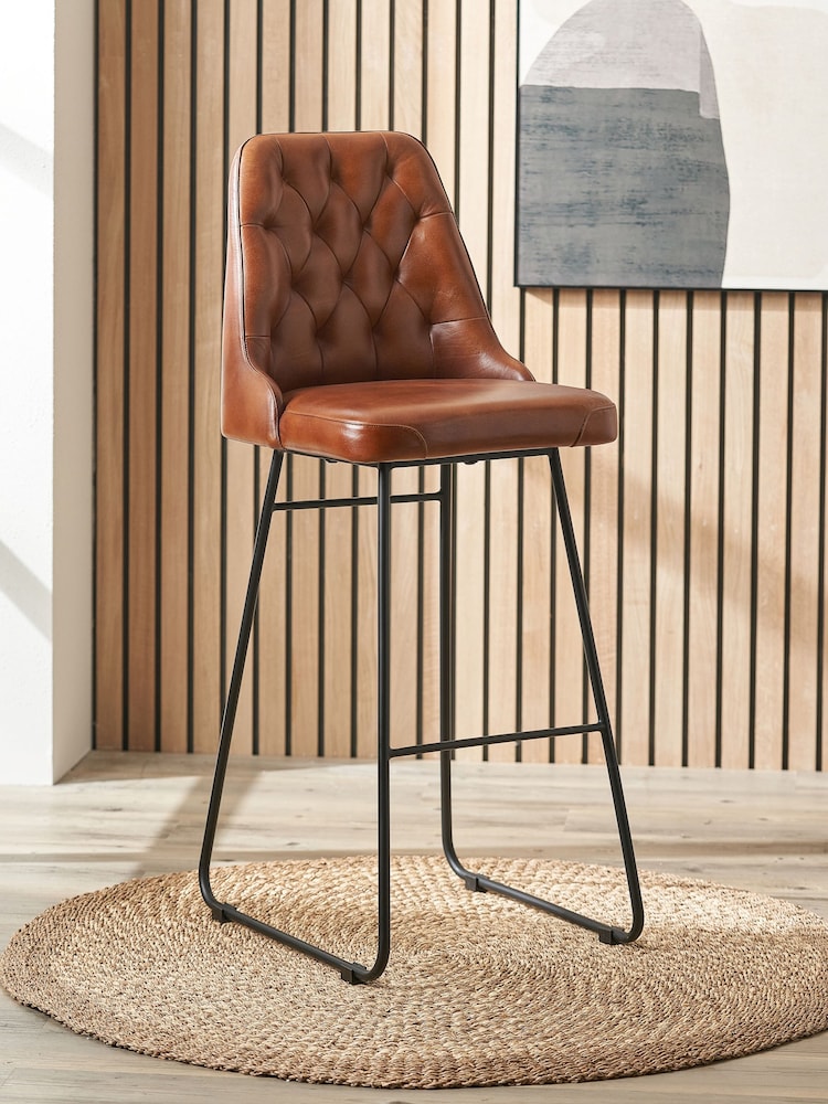 Pacific Vintage Brown Camillo Leather Diamond Back Bar Stool - Image 1 of 6