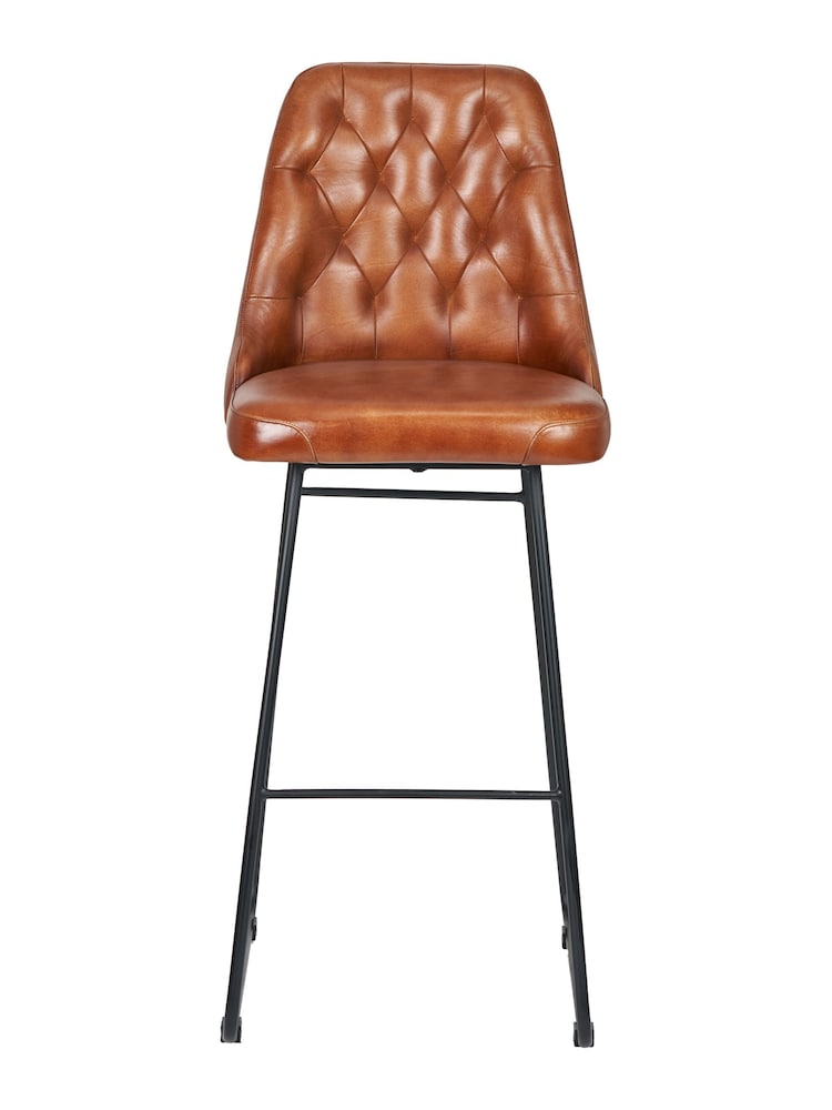 Pacific Vintage Brown Camillo Leather Diamond Back Bar Stool - Image 2 of 6