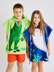Catherine Lansfield Green Dinosaur Hooded Poncho 100% Cotton Towel - Image 3 of 5