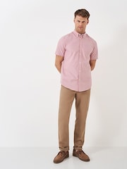 Розовый - Crew Clothing Short Sleeve Oxford 100% Cotton Shirt - Изображение 1 из 4
