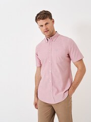 Розовый - Crew Clothing Short Sleeve Oxford 100% Cotton Shirt - Изображение 4 из 4