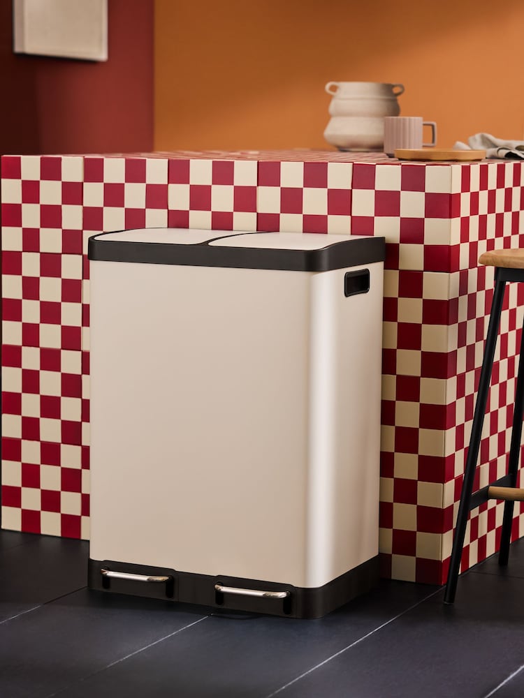 MADE.COM Cream 2 Section 60 Litre Recycling and Waste Colter Bin - Image 1 of 4