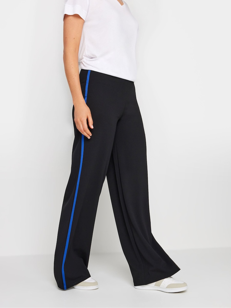 Long Tall Sally Black & Cobalt Blue Side Stripe Wide Leg Trousers - Image 2 of 5