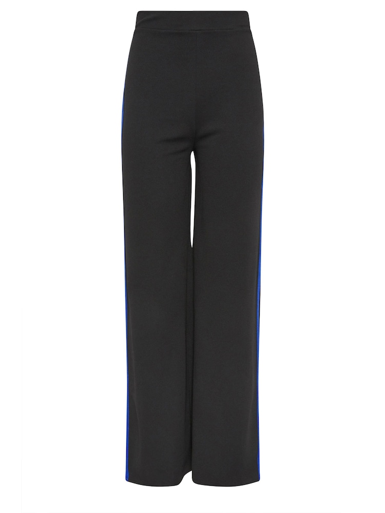 Long Tall Sally Black & Cobalt Blue Side Stripe Wide Leg Trousers - Image 5 of 5