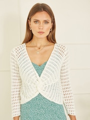 Yumi White 100% Cotton Crochet Knitted Top - Image 1 of 4