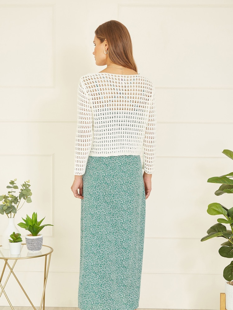 Yumi White 100% Cotton Crochet Knitted Top - Image 3 of 4