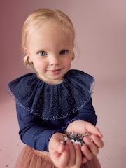 Navy Sparkle Collar Top (3mths-7yrs) - Image 1 of 7