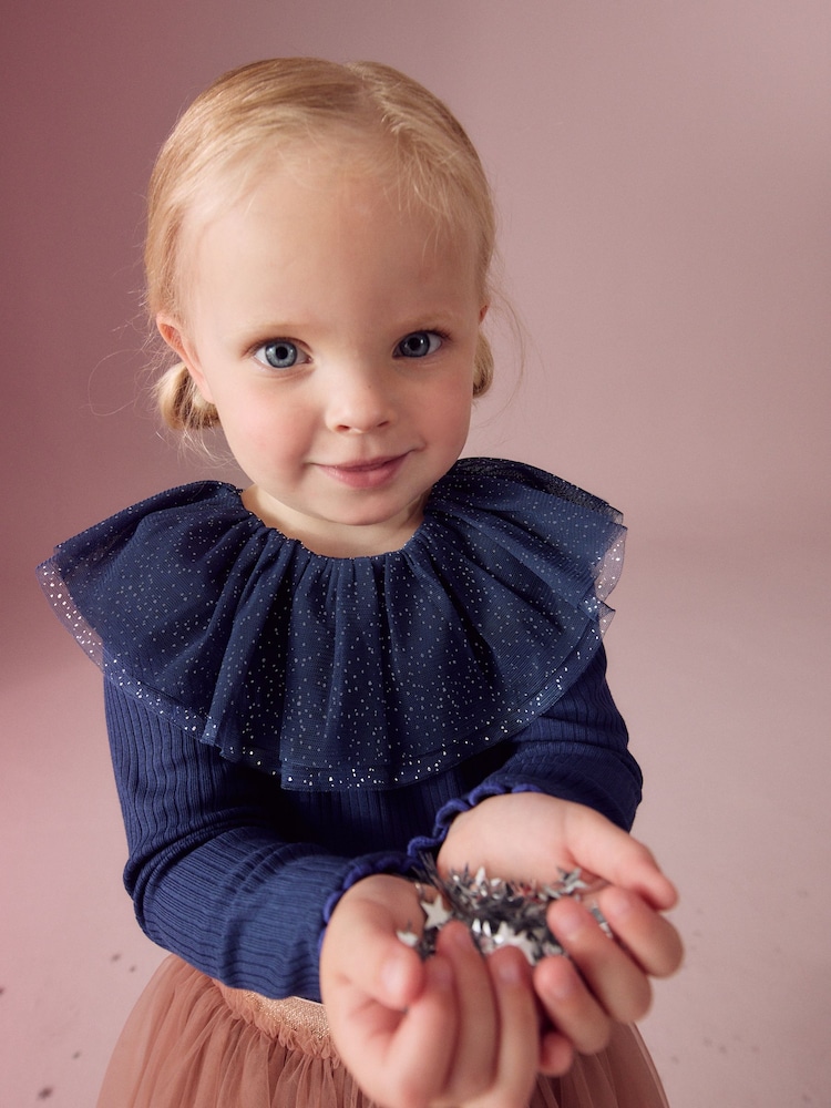 Navy Sparkle Collar Top (3mths-7yrs) - Image 1 of 7