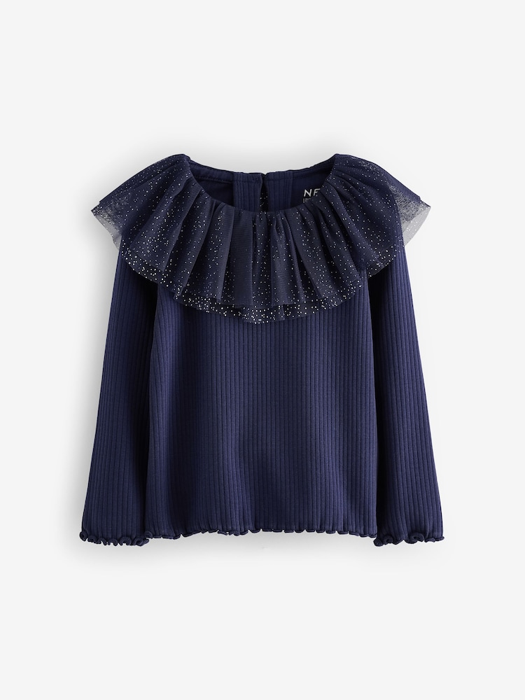 Navy Sparkle Collar Top (3mths-7yrs) - Image 5 of 7