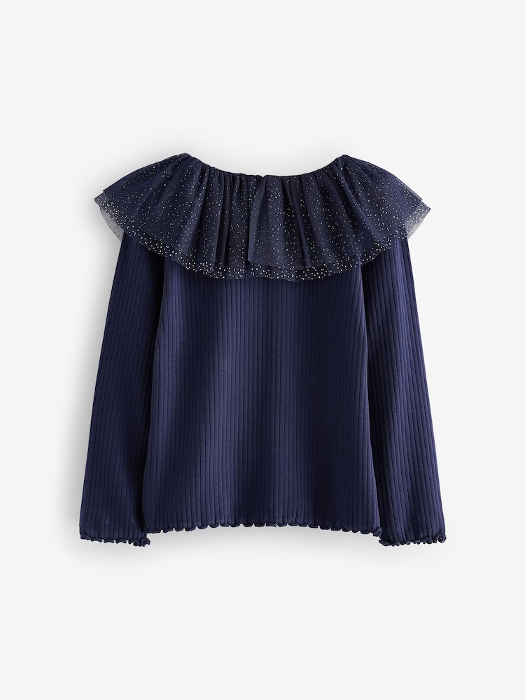 Navy Sparkle Collar Top (3mths-7yrs) - Image 6 of 7