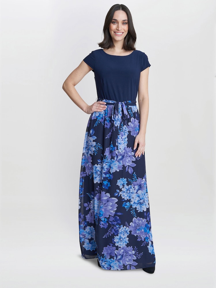 Gina Bacconi Carmen Bedrucktes Maxikleid, Blau - Bild 1 von 4