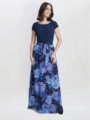 Gina Bacconi Carmen Bedrucktes Maxikleid, Blau - Bild 3 von 4