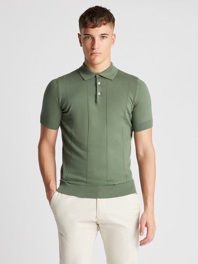 Remus Uomo Green Slim Fit Knitted 100% Cotton Short Sleeve Polo Shirt - Image 1 of 6