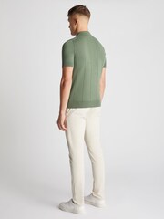 Remus Uomo Green Slim Fit Knitted 100% Cotton Short Sleeve Polo Shirt - Image 3 of 6