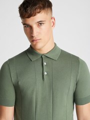Remus Uomo Green Slim Fit Knitted 100% Cotton Short Sleeve Polo Shirt - Image 5 of 6