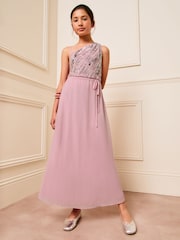 Lipsy Purple One Shoulder Embellished Occasion Dress (7-16yrs) - Image 1 of 4