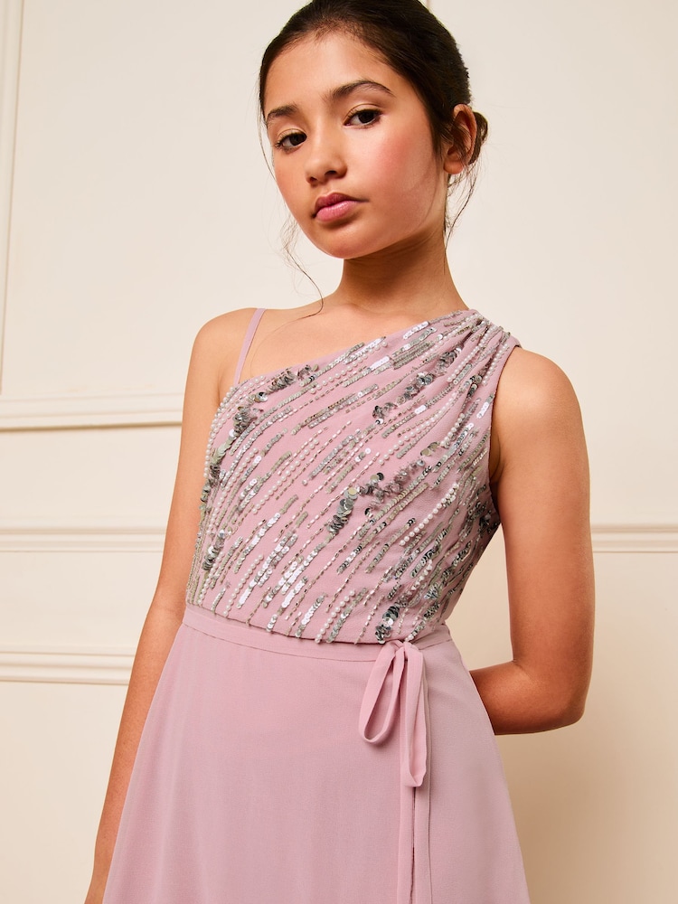 Lipsy Purple One Shoulder Embellished Occasion Dress (7-16yrs) - Image 2 of 4