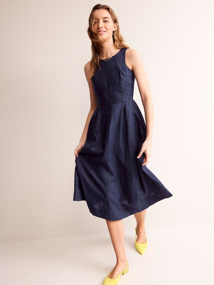Boden Blue Carla 100% Linen Midi Dress - Image 2 of 6 Boden Blue Carla 100% Linen Midi Dress - Image 2 of 6