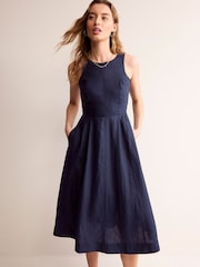 Boden Blue Carla 100% Linen Midi Dress - Image 5 of 6