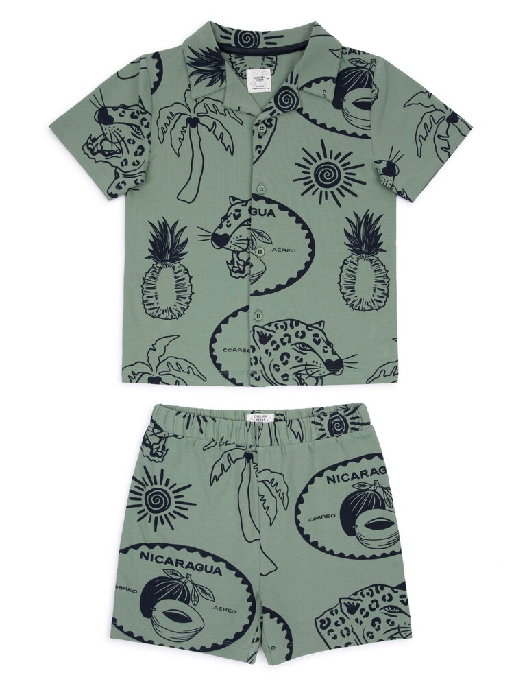 Chelsea Peers Green Kids Tropical Holiday Print Short Pyjama Set - Image 1 of 4