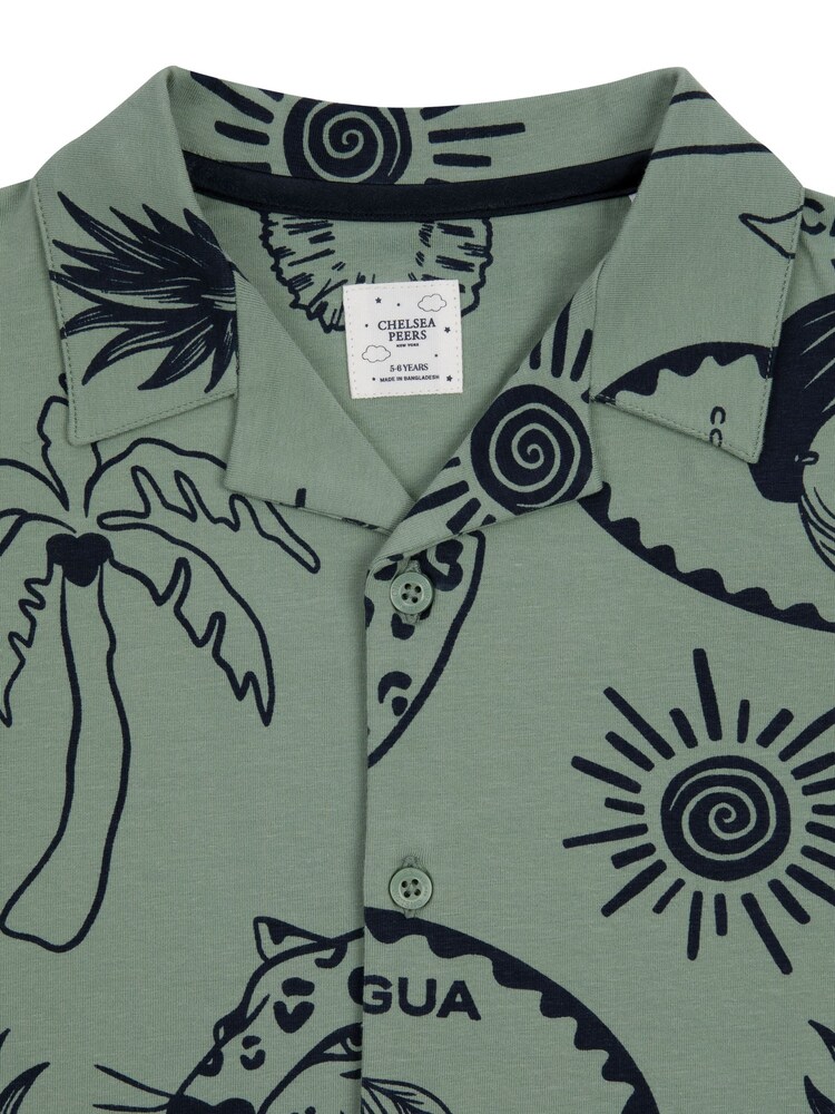 Chelsea Peers Green Kids Tropical Holiday Print Short Pyjama Set - Image 2 of 4