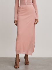 Anna Quan Sheer Ribbed Knitted Midi Skirt - Image 1 of 6