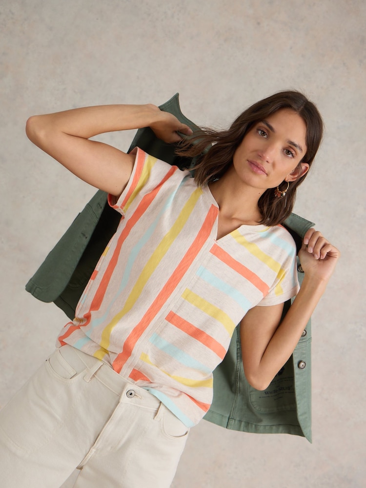 White Stuff Multi Nelly Notch Neck 100% Cotton T-Shirt - Image 1 of 7 White Stuff Multi Nelly Notch Neck 100% Cotton T-Shirt - Image 1 of 7