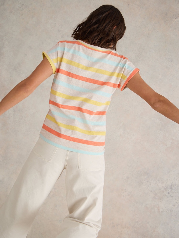 White Stuff Multi Nelly Notch Neck 100% Cotton T-Shirt - Image 2 of 7 White Stuff Multi Nelly Notch Neck 100% Cotton T-Shirt - Image 2 of 7