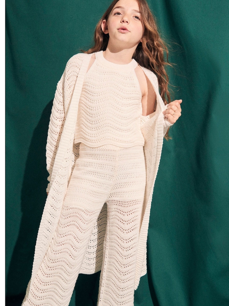 River Island Cream Girls Crochet Duster 100% Cotton Cardigan - Image 1 of 5