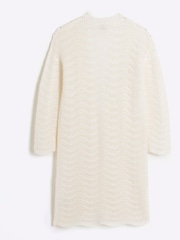 River Island Cream Girls Crochet Duster 100% Cotton Cardigan - Image 3 of 5