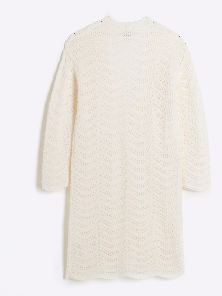 River Island Cream Girls Crochet Duster 100% Cotton Cardigan - Image 3 of 5