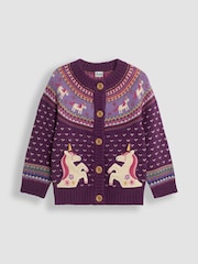 Violet motif licorne - Jojo Maman Bébé Motif de tricot Fair Isle Cardigan - Image 1 of 3