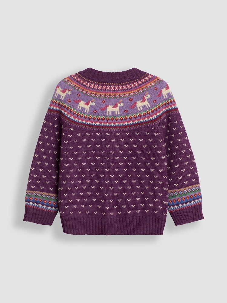 Violet motif licorne - Jojo Maman Bébé Motif de tricot Fair Isle Cardigan - Image 2 of 3