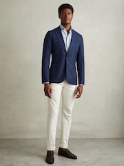 Reiss Bright Indigo Melange Midnight Single Breasted Wool-Silk Blazer Slim Fit - Image 1 of 7