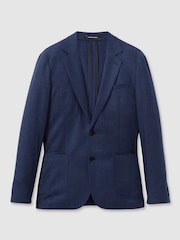 Reiss Bright Indigo Melange Midnight Single Breasted Wool-Silk Blazer Slim Fit - Image 2 of 7