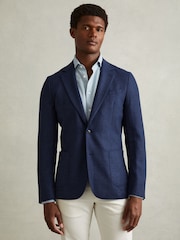 Reiss Bright Indigo Melange Midnight Single Breasted Wool-Silk Blazer Slim Fit - Image 3 of 7