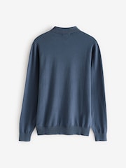 Mid Blue Slim Fit Knitted Long Sleeve Polo Shirt - Image 2 of 4