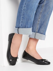 Long Tall Sally Black Wide-Fit Blaise Leather Ballerina Shoes - Image 1 of 4