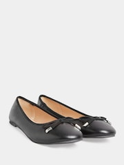 Long Tall Sally Black Wide-Fit Blaise Leather Ballerina Shoes - Image 2 of 4
