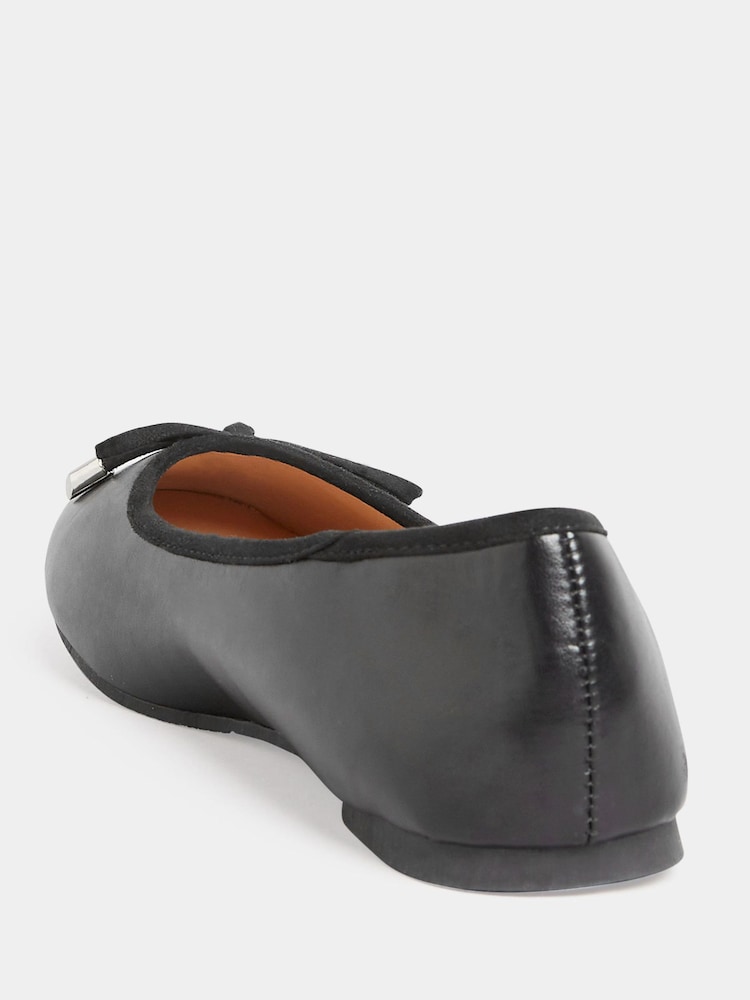 Long Tall Sally Black Wide-Fit Blaise Leather Ballerina Shoes - Image 3 of 4