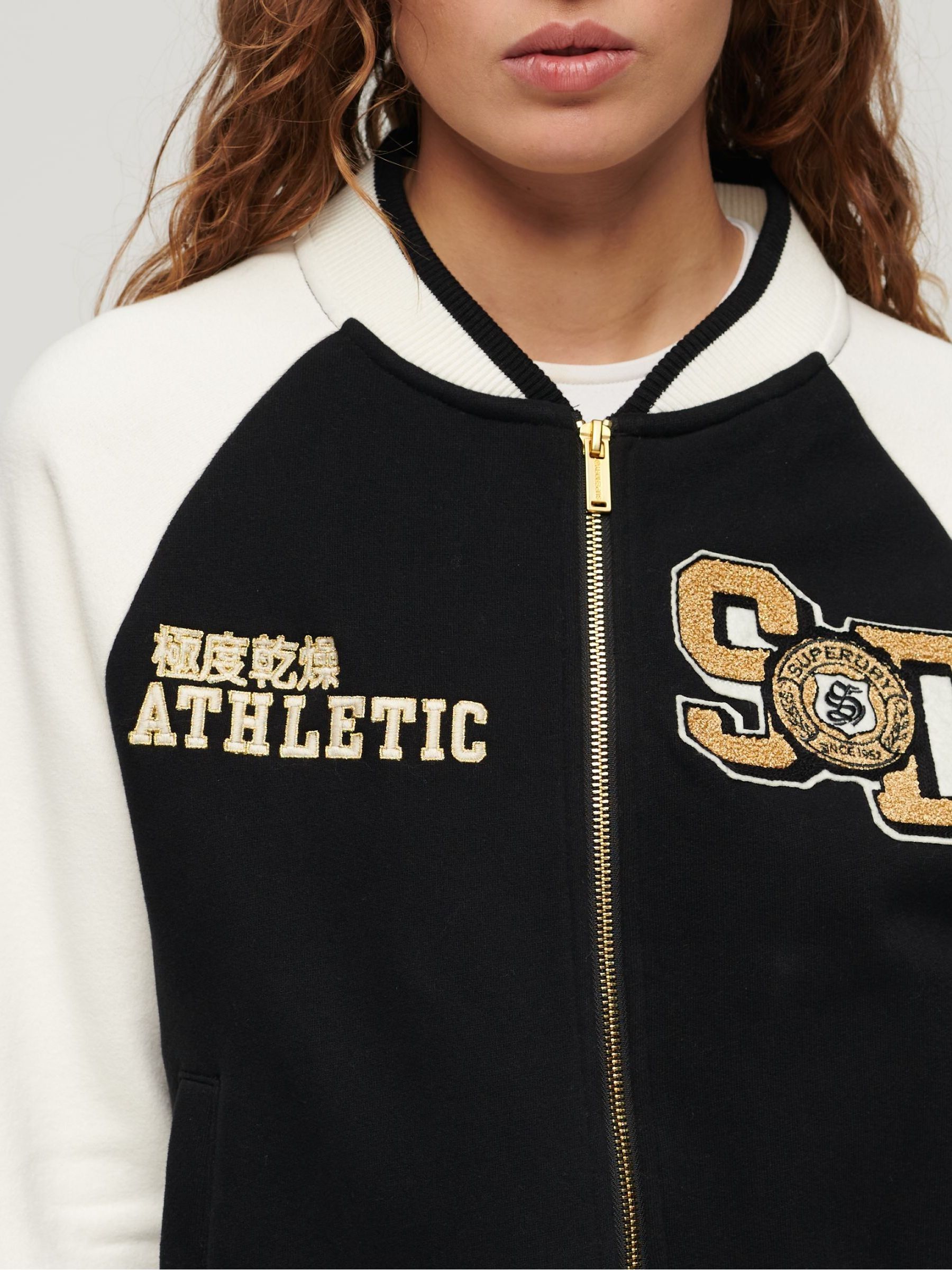 Superdry Black College Graphic Jersey Bomber Jacket