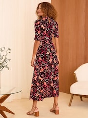 Love & Roses Black Floral Ruched Front Jersey Midi Dress - Image 4 of 4