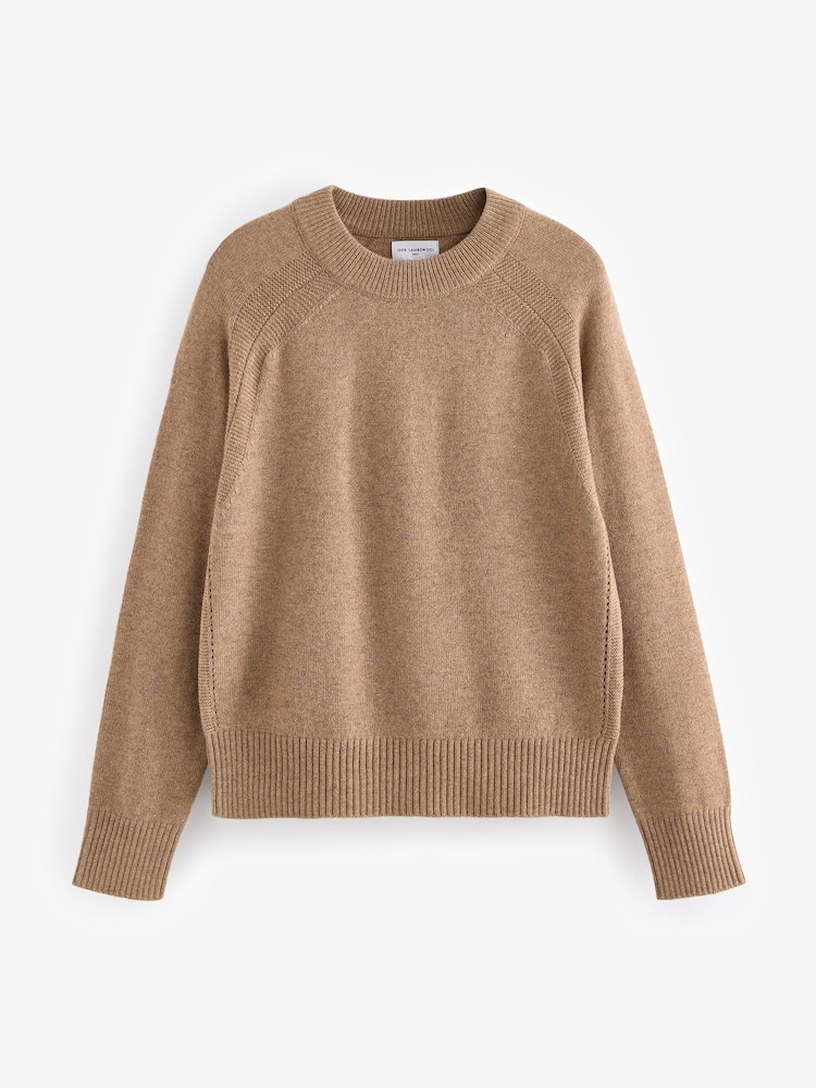 Neutral Camel Premium 100% Lambswool Crew Neck Jumper - Image 5 of 8