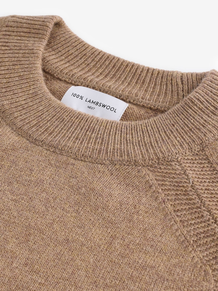 Neutral Camel Premium 100% Lambswool Crew Neck Jumper - Image 7 of 8
