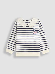 JoJo Maman Bébé Cream Swan Embroidered Peter Pan Sweatshirt - Image 1 of 3