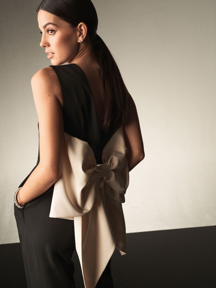 Black Bow Back Detail Jumpsuit - Image 2 of 9 Black Bow Back Detail Jumpsuit - Image 2 of 9