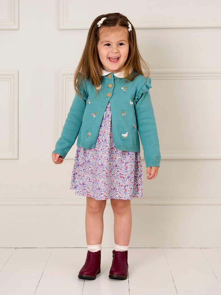 JoJo Maman Bébé Duck Egg Embroidered Pretty Cardigan - Image 1 of 5