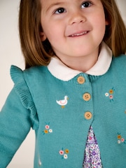 JoJo Maman Bébé Duck Egg Embroidered Pretty Cardigan - Image 2 of 5