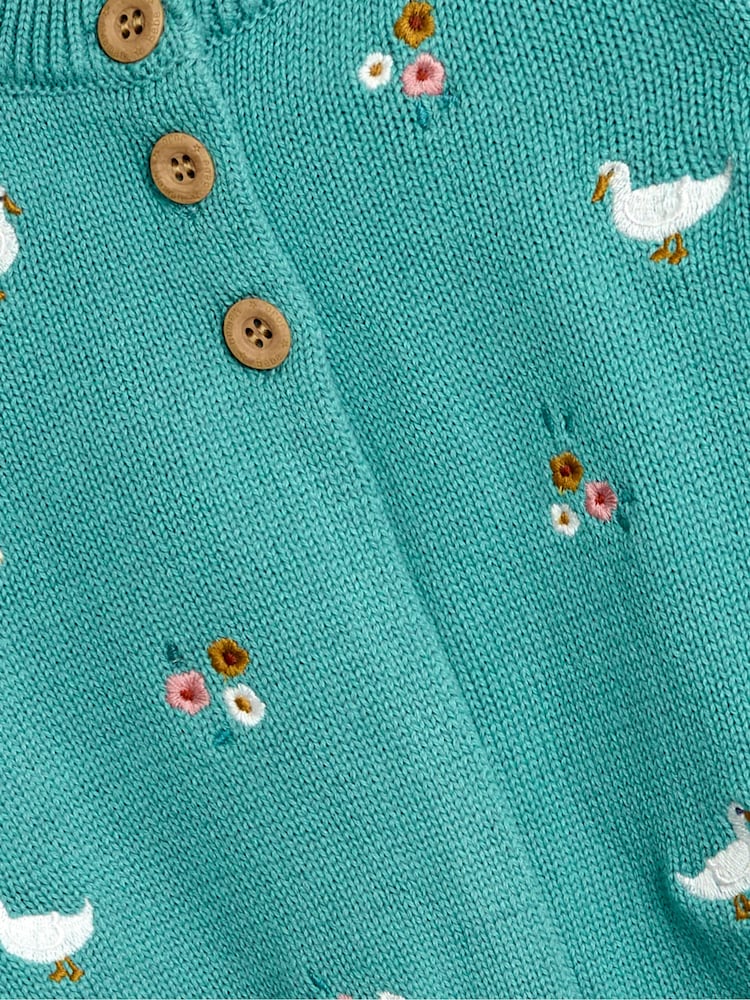JoJo Maman Bébé Duck Egg Embroidered Pretty Cardigan - Image 5 of 5