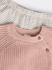 Pink/White Knitted 100% Cotton Baby Jumper & Woven Trousers Set (0mths-2yrs) - Image 7 of 11